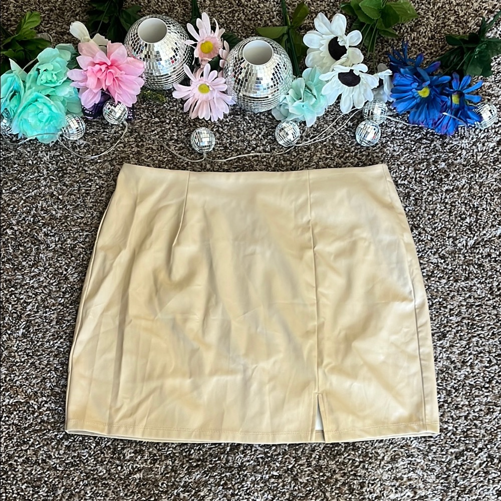 Beige Faux Leather Skirt